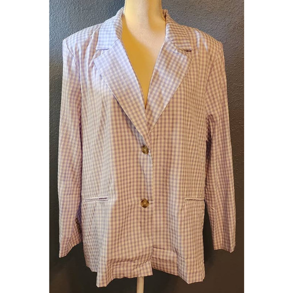 Cyrus Women's Purple & White 2 Button Front Closure Gingham Blazer Size Large - Picture 1 of 7